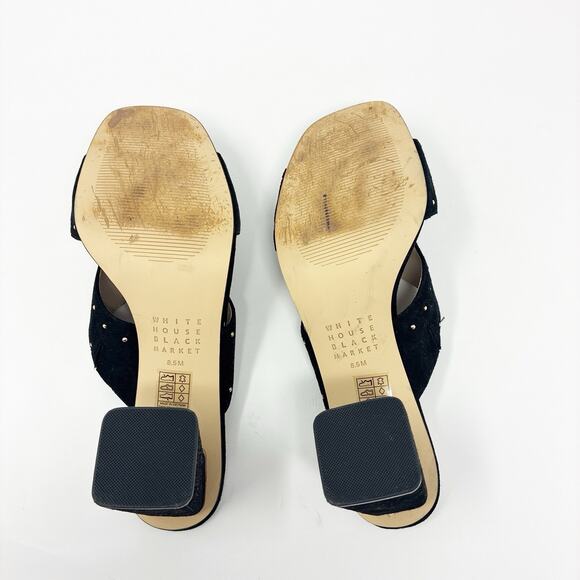 White House Black Market Gold Studded Suede Block Heeled Sandal 8.5 - Picture 6 of 7